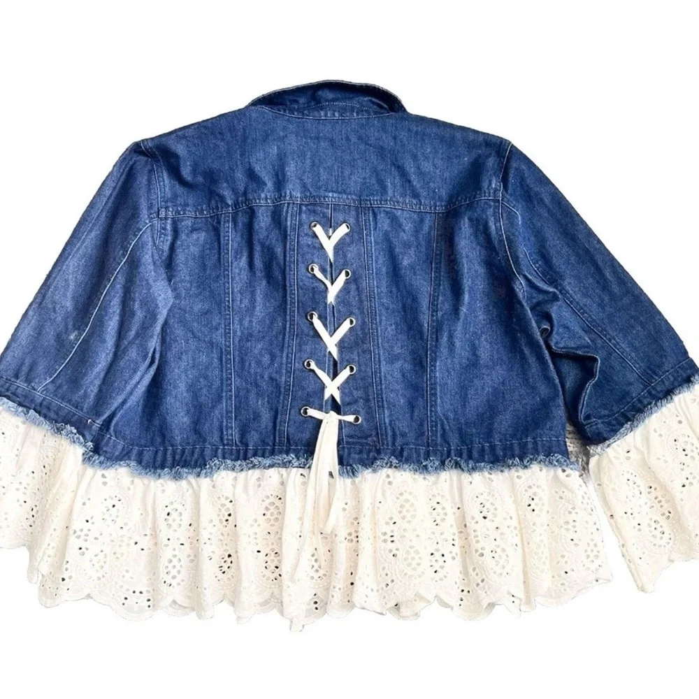 Lane Bryant Sz 18 Denim Eyelet Jacket New With Tags - Picture 2 of 3